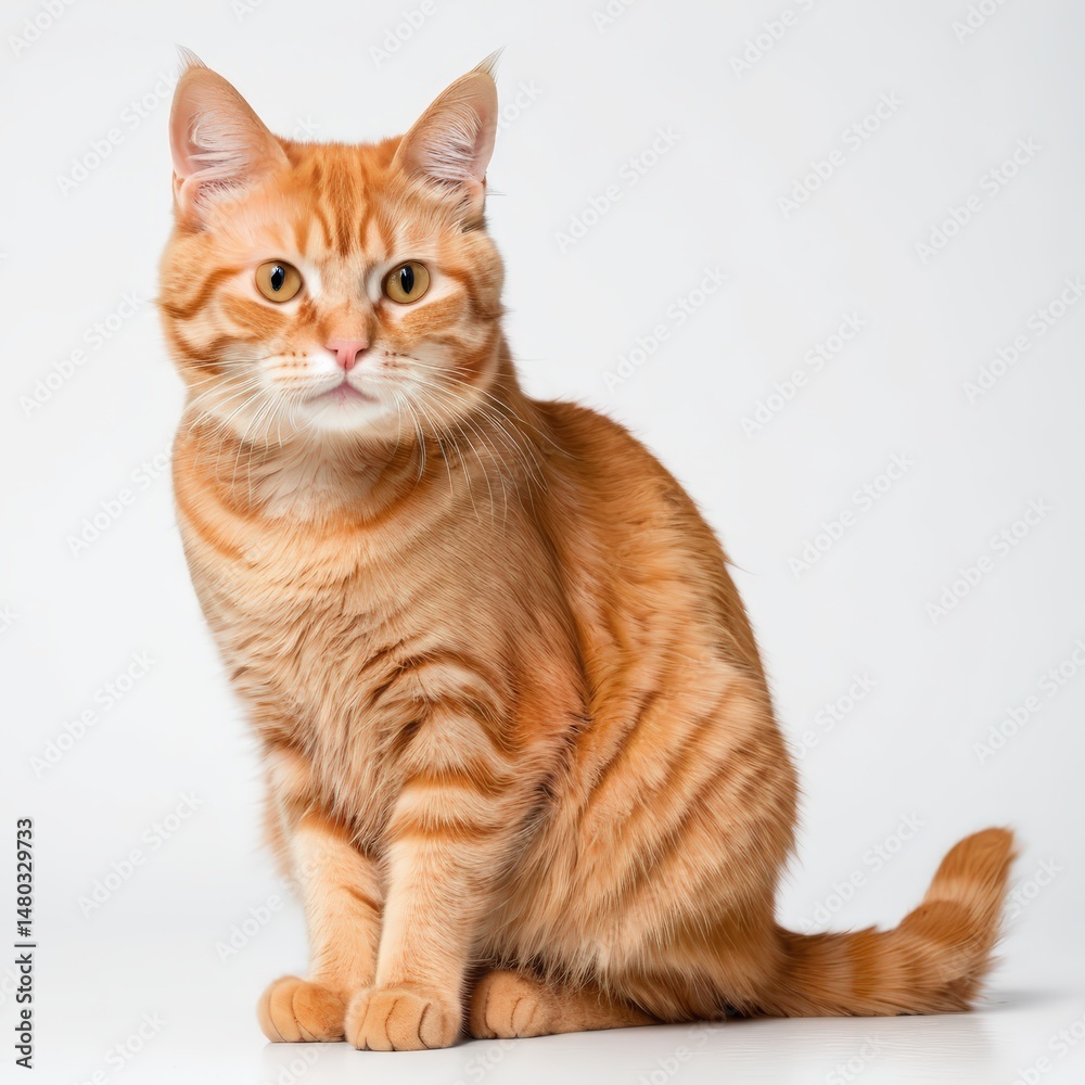 Obraz premium Cute Ginger Cat with Striped Fur Posing on a White Background
