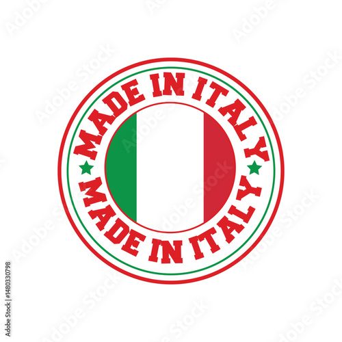 Made in Italy with the flag of the country vector stamp logo, seal design.