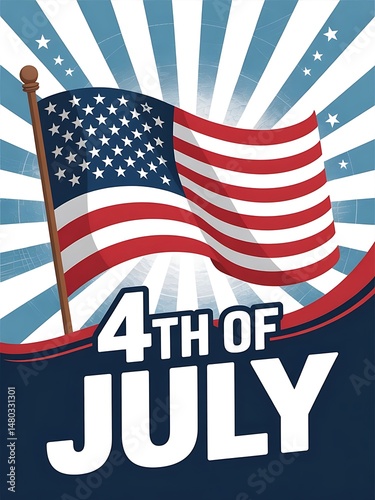 Patriotic Fourth of July Background with American Flag