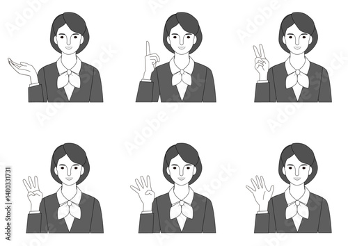 Set of illustrations of a woman counting with fingers