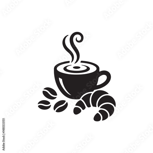 Coffee Shop and Café Icons Vector Set – Black Silhouettes of Cups, Beans, and Pastries