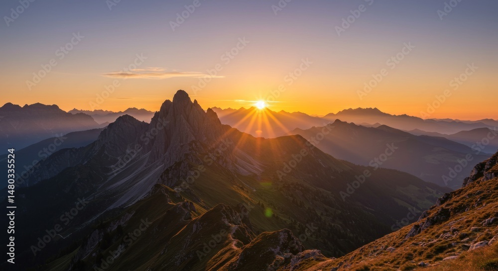 Naklejka premium Sunrise over Mountain Peaks - Photo