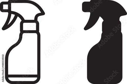 Clean spray bottle icon vector illustration in black and white for cleaning and hygiene