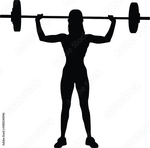 "female weightlifter silhouette, fitness woman icon, gym training vector
