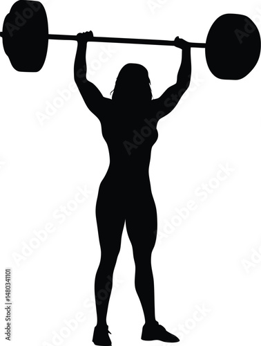 "female weightlifter silhouette, fitness woman icon, gym training vector

