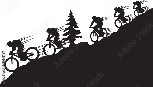 Mountain Biker Silhouettes Downhill Cycling Vector