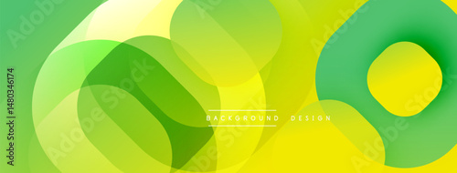 Abstract vibrant background. Overlapping shapes create dynamic visual effect. Yellows, greens dominate composition. Modern design element.