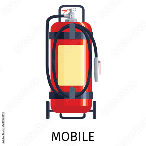 Mobile Fire Extinguisher on Trolley – Safety Equipment Illustration