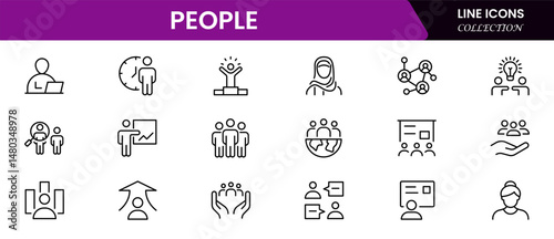 People icon set in flat style. Line icon set. Management line icons. Line Business People. Human resources. office management. Vector illustration.