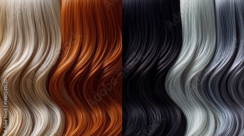 side-by-side comparison of hair before and after color correction, showing brassy tones transformed into cool silver. The swatches demonstrate professional treatment. hair color correction, 