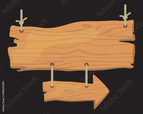 Hanging Wooden Signboard with Ropes – Blank Rustic Frame for Text or Design

