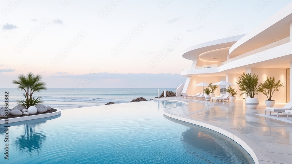 Fototapeta premium Luxury Coastal Resort Mockup - Parametric Design, White, Calm, High Resolution