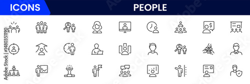 People icon set in flat style. Line icon set. Management line icons. Line Business People. Human resources. office management. Vector illustration.