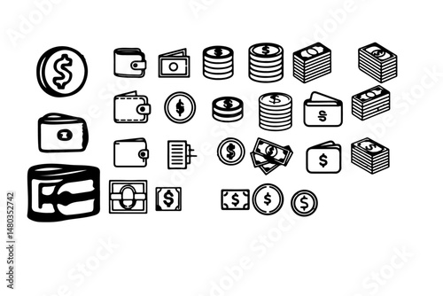 money silhouette Money and finance icon set
