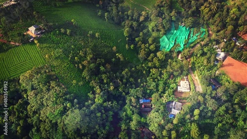 Beautiful ariel shot of Landdscape of Vagamon. It is famous for tea plantation. Vagamon is a hill station located in Kottayam- Idukki border of Kerala.
