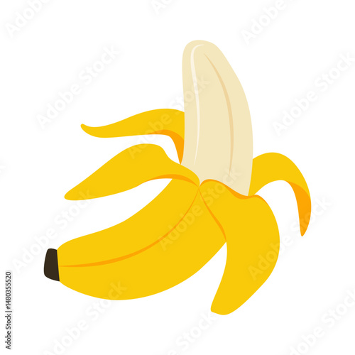 Banana icon. Peeled yellow banana, cartoon fruit with peel, abstract organic exotic tropical food for sticker poster art print, healthy diet concept. Vector bananas illustration