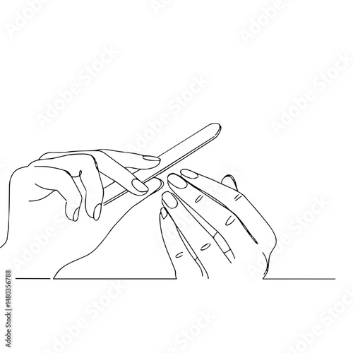 Two hands using a nail file in a minimalist style - concept