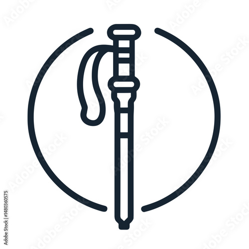 Nordic walking poles icon in minimalist line art style  