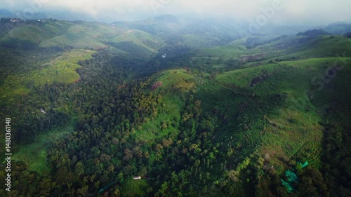 Beautiful ariel shot of Landdscape of Vagamon. It is famous for tea plantation. Vagamon is a hill station located in Kottayam- Idukki border of Kerala.
