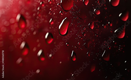 Red water droplets on a surface photo
