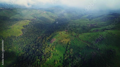 Beautiful ariel shot of Landdscape of Vagamon. It is famous for tea plantation. Vagamon is a hill station located in Kottayam- Idukki border of Kerala.
