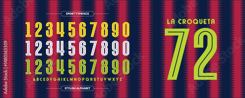 72 La Croqueta: Classic blue and red football t-shirt design. Features a template for numbers and characters, perfect for club or national team kits. A standout soccer jersey vector illustration.