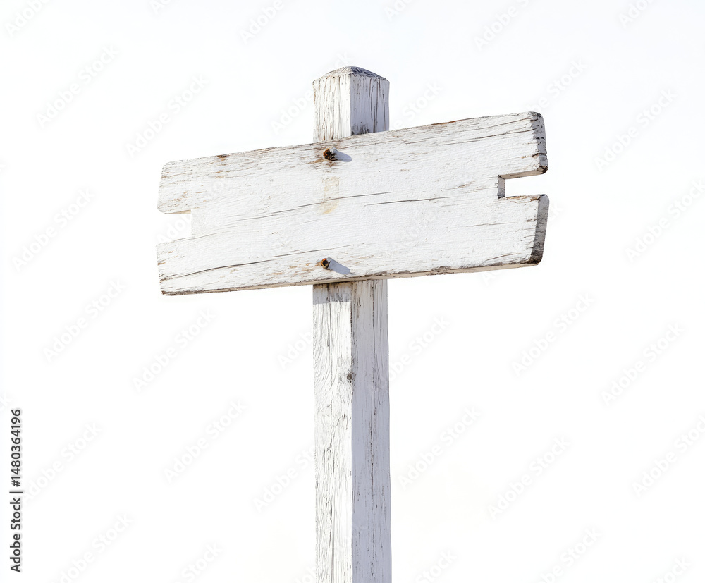 Naklejka premium Weathered white wooden signpost on a blank background, ready for text