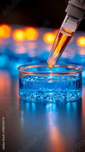 Lab research Dropping liquid into petri dish