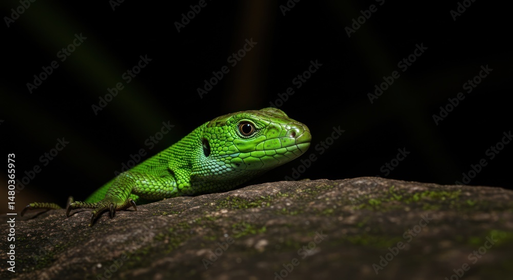 Naklejka premium Green Lizard on Rock (Photo)