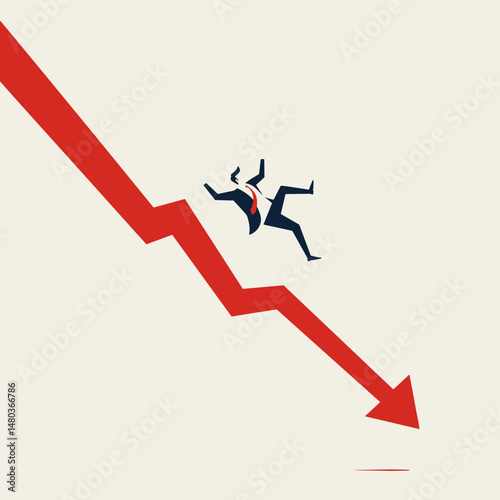 Businessman falling from a declining graph in a minimalist style  