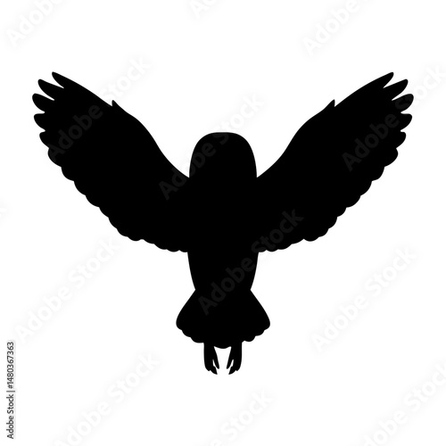 Owl silhouette flying vector graphic illustration predatory bird nocturnal animal wings spread