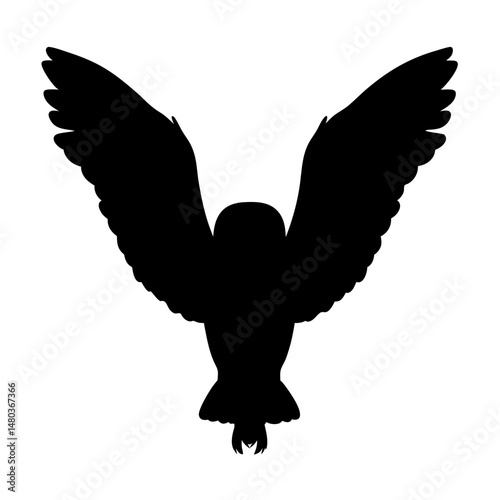 Owl silhouette flying vector image nocturnal bird of prey wings spread animal illustration graphic art