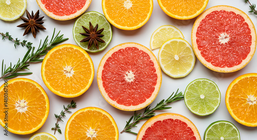Colorful Citrus Assortment: A Zesty Display Of Natural Ingredients On White Table