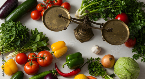 Weighing Freshness A Balance of Nutrition and Culinary Ingredients Still Life