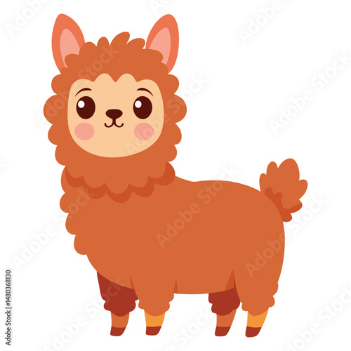 Cute Alpaca cartoon character on white background