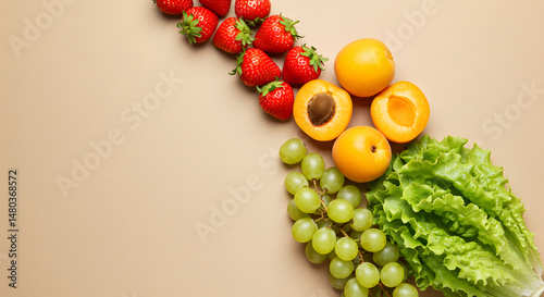 Fresh And Colorful Composition With Summer Fruits And Green Salad