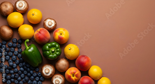 Fresh Produce Array On Earth Toned Canvas With Copy Space