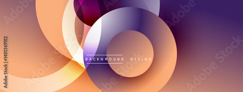 Abstract circles overlap, creating warm gradient hues. Modern design elements suggest dynamic visual experience. Background features text labels.