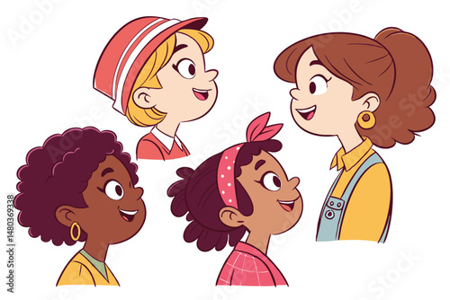 Empowerment in Diversity: A vibrant cartoon illustration of diverse women wearing headscarves, symbolizing unity, strength, and solidarity. Emphasizing the power of representation.