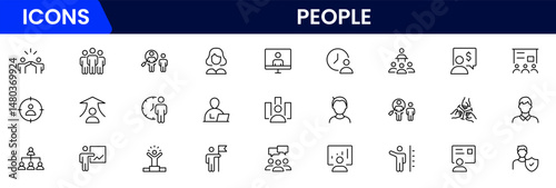 People icon set in flat style. Line icon set. Management line icons. Line Business People. Human resources. office management. Vector illustration.
