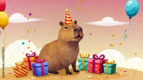 Cheerful Capybaras Birthday Celebration Scene