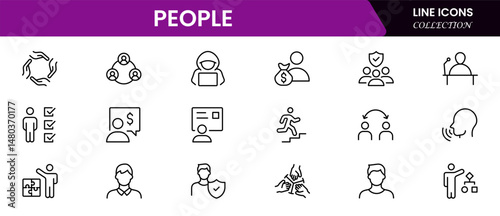 People icon set in flat style. Line icon set. Management line icons. Line Business People. Human resources. office management. Vector illustration.