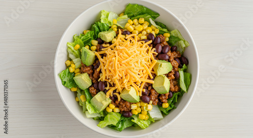 Delicious And Colorful Taco Salad In A Bowl With Fresh Ingredients