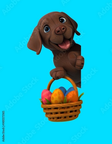 Fun 3D cartoon labrador with easter eggs