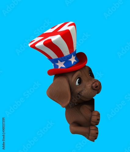 Fun 3D cartoon dog with an uncle sam hat