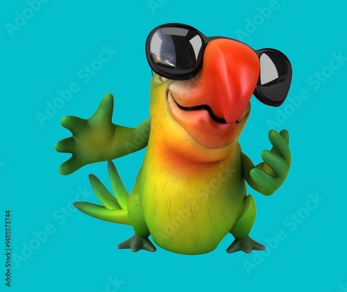 Fun 3d cartoon parrot waving