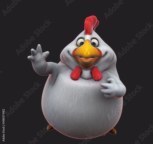 Fun 3D cartoon chicken waving