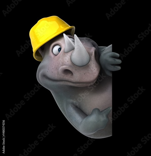 Fun 3D cartoon rhino with a helmet