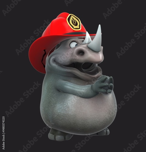 Fun 3D cartoon firefighter rhino