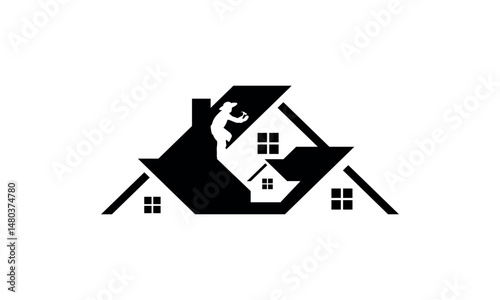 a graphic image themed roof repair house, white background. vector graphic base.